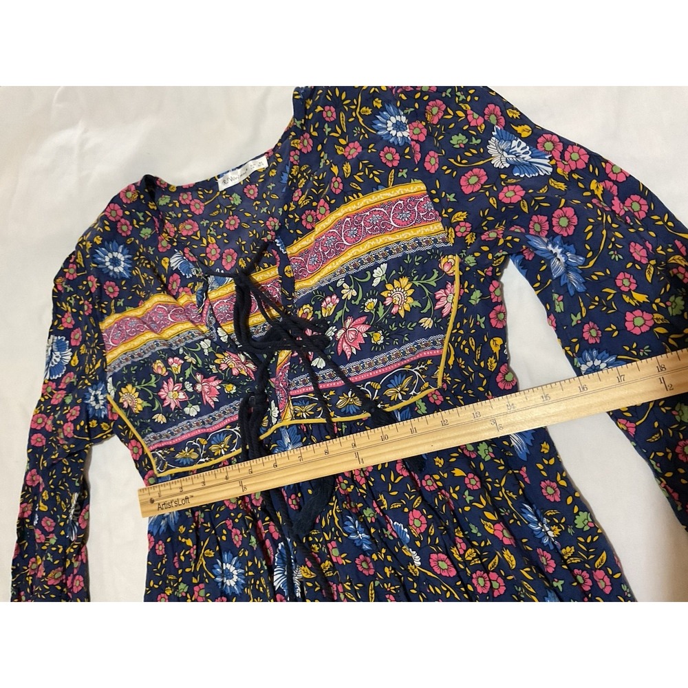 Floral Boho  Dress Womens XS Long Sleeve Midi Maxi Cottagecore Tassels - Picture 11 of 13
